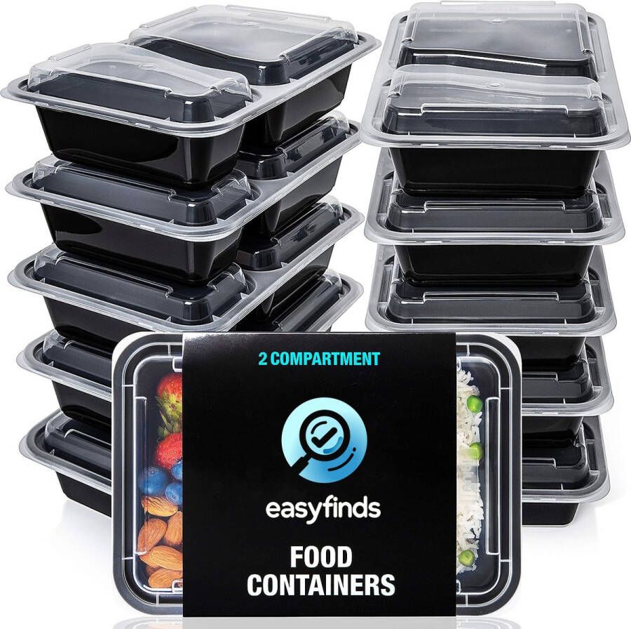 EasyFinds Meal Prep Bakjes 2 Compartimenten 1L Verhoudbakjes Vershouddoos Magnetron Bakjes Met Deksel BPA-Vrij 10 stuks