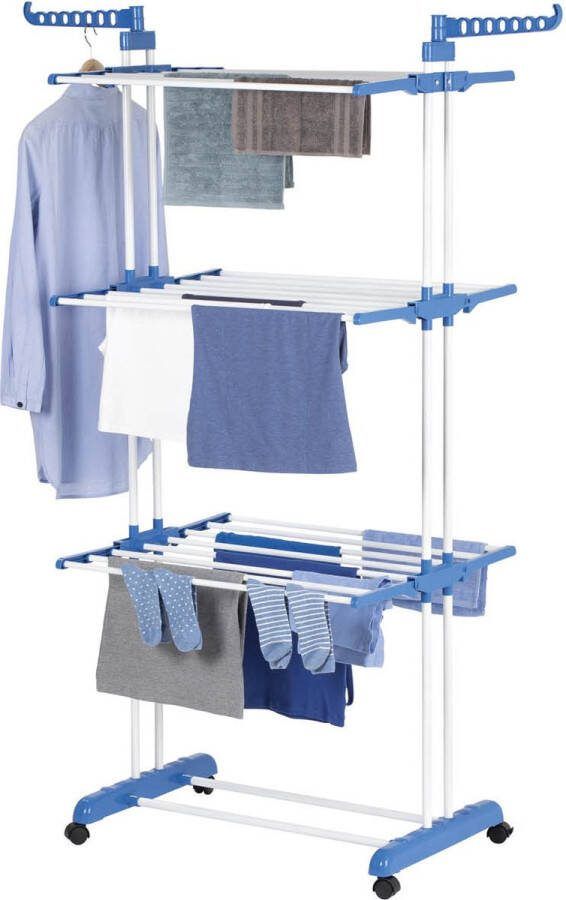EasyMaxx kledingrek 3 planken met wielen 63x76x173 cm wit blauw