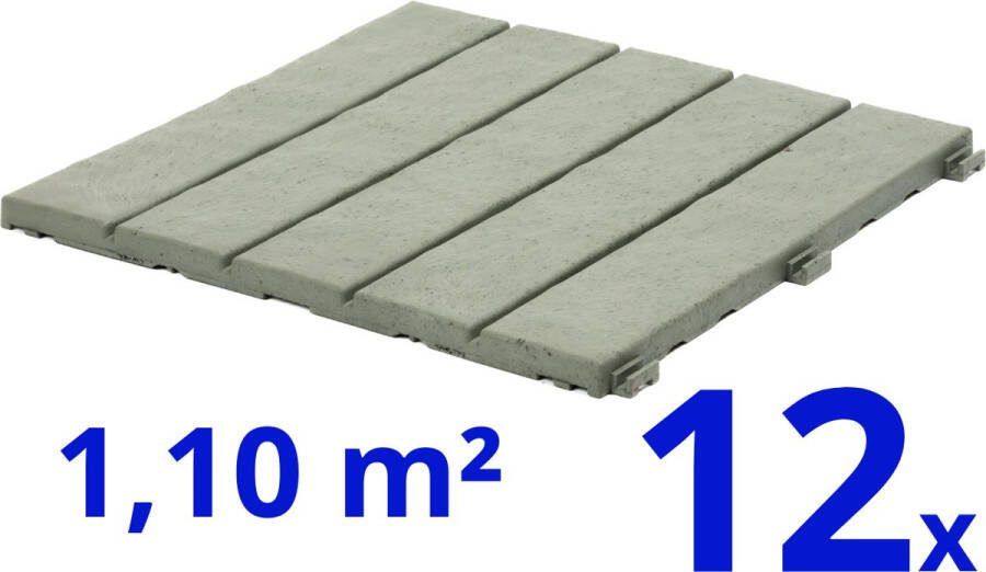 EASYtile Terrastegels Composiet Salie Groen 12 Stuks 1.10 m² Vlondertegels Balkontegels Onderhoudsvrij Makkelijke en Snelle Montage