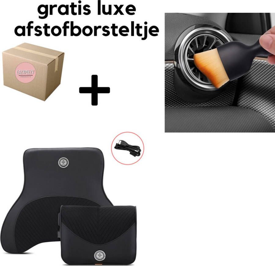 EazyPeezy Auto Massage Kussen en Rugsteun Elektrisch Aansluitbaar USB Autolader Zwart