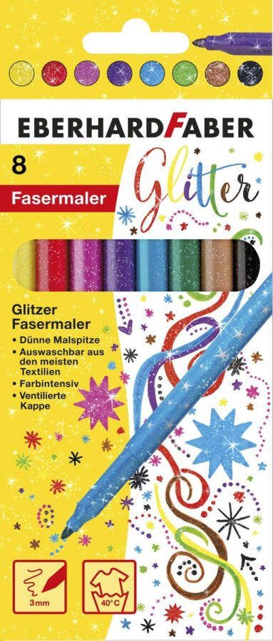 Eberhard Faber viltstiften glitter uitwasbaar 8 stuks EF-551008