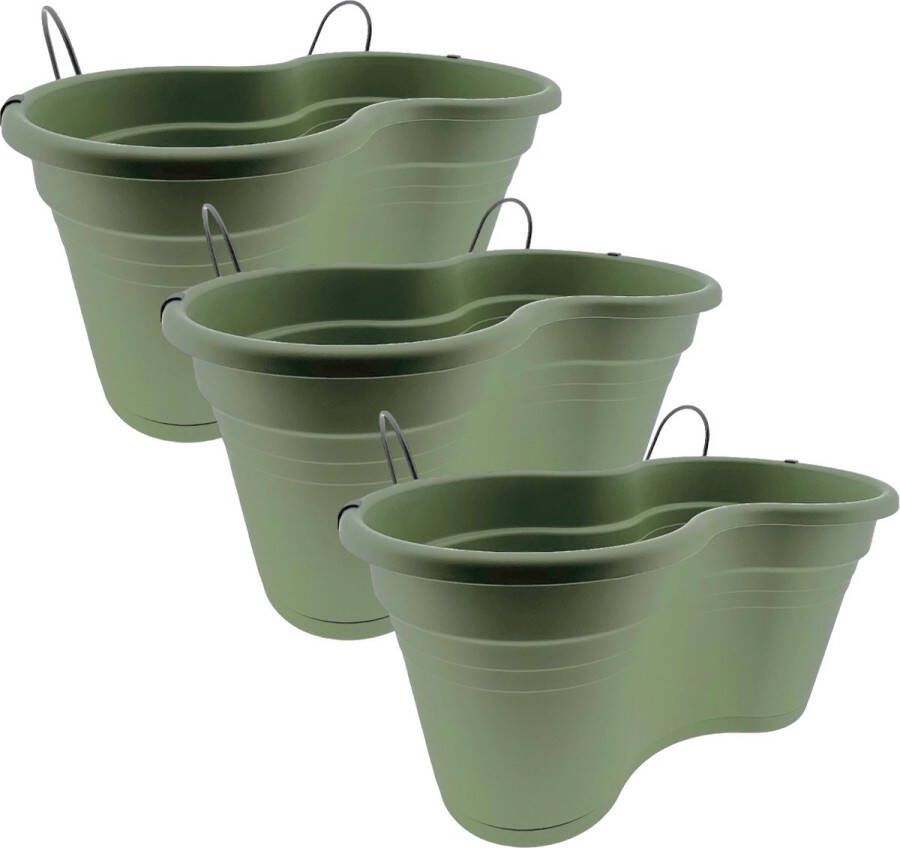 Ebert Dubbele Balkon bloembak Hangbak Compleet Relingbloembak Oudgroen 37 x 20 x 17 cm 3 Stuks