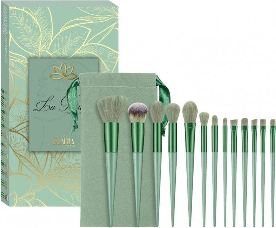 ECarla Make up kwastenset 13 delig Groen Complete set make up borstels en kwasten