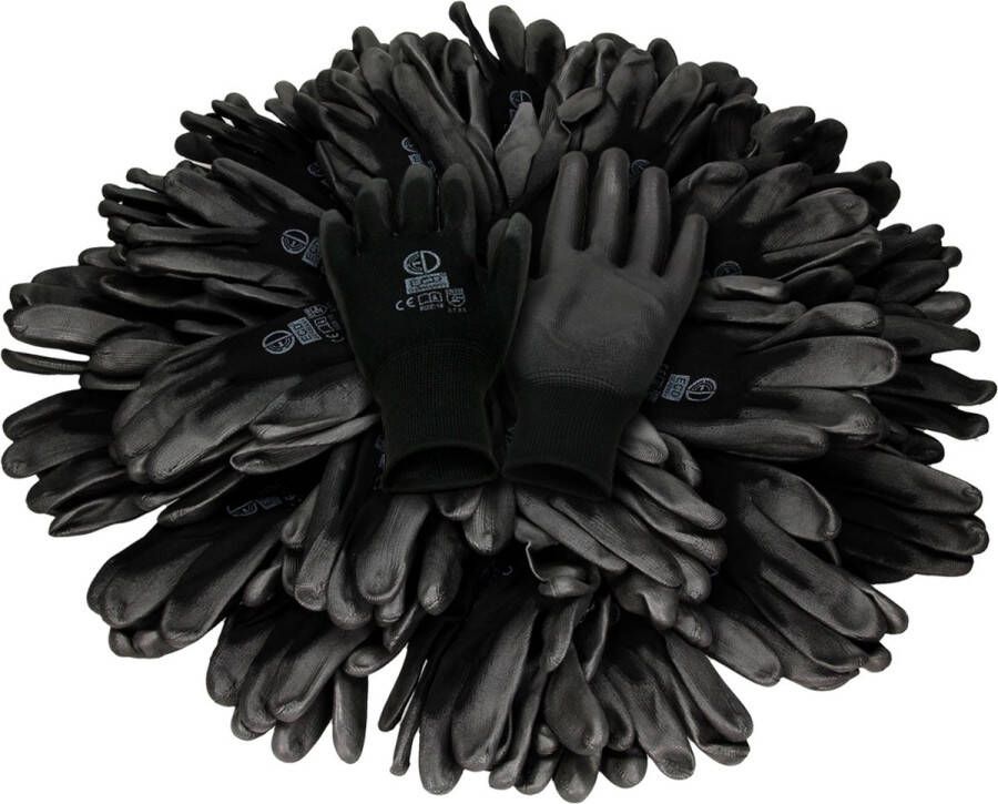 Ecd germany 144 paar werkhandschoenen met PU coating maat 10-XL zwart monteurshandschoenen montagehandschoenen beschermende handschoenen tuinhandschoenen kleuren & maten