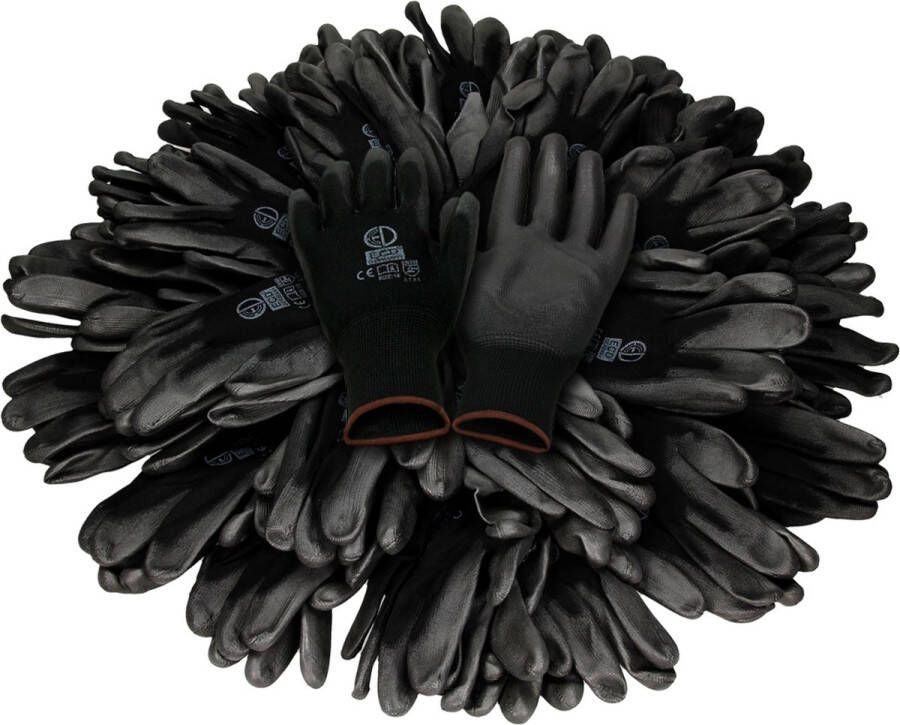 Ecd germany 24 paar werkhandschoenen met PU coating maat 9-L zwart monteurshandschoenen montagehandschoenen beschermende handschoenen tuinhandschoenen kleuren & maten