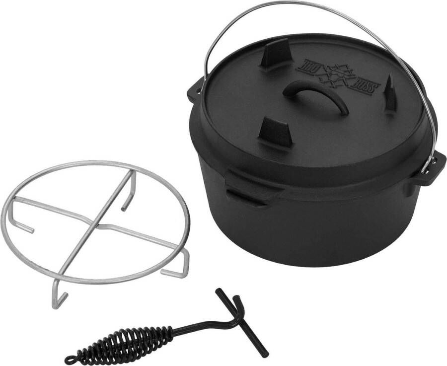 BBQ#BOSS Dutch Oven Set BBQ 4.2L zwart gietijzer met dekselheffer en onderzetter