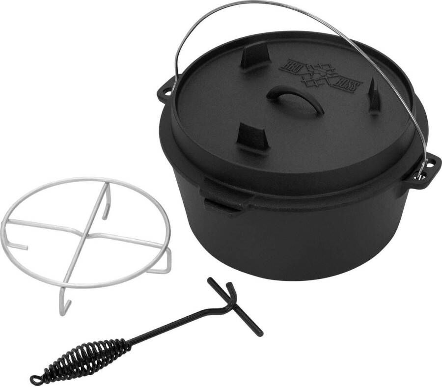 BBQ#BOSS Dutch Oven Set BBQ 9L zwart gietijzer met dekselheffer en onderzetter