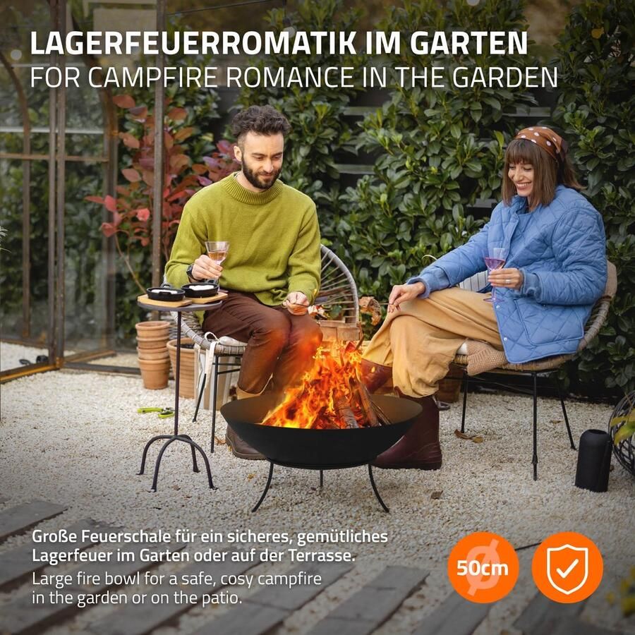 ECD Germany Vuurschaal Ø50x24 Cm Van Staal Met 3 Poten Voor Barbecue Avond