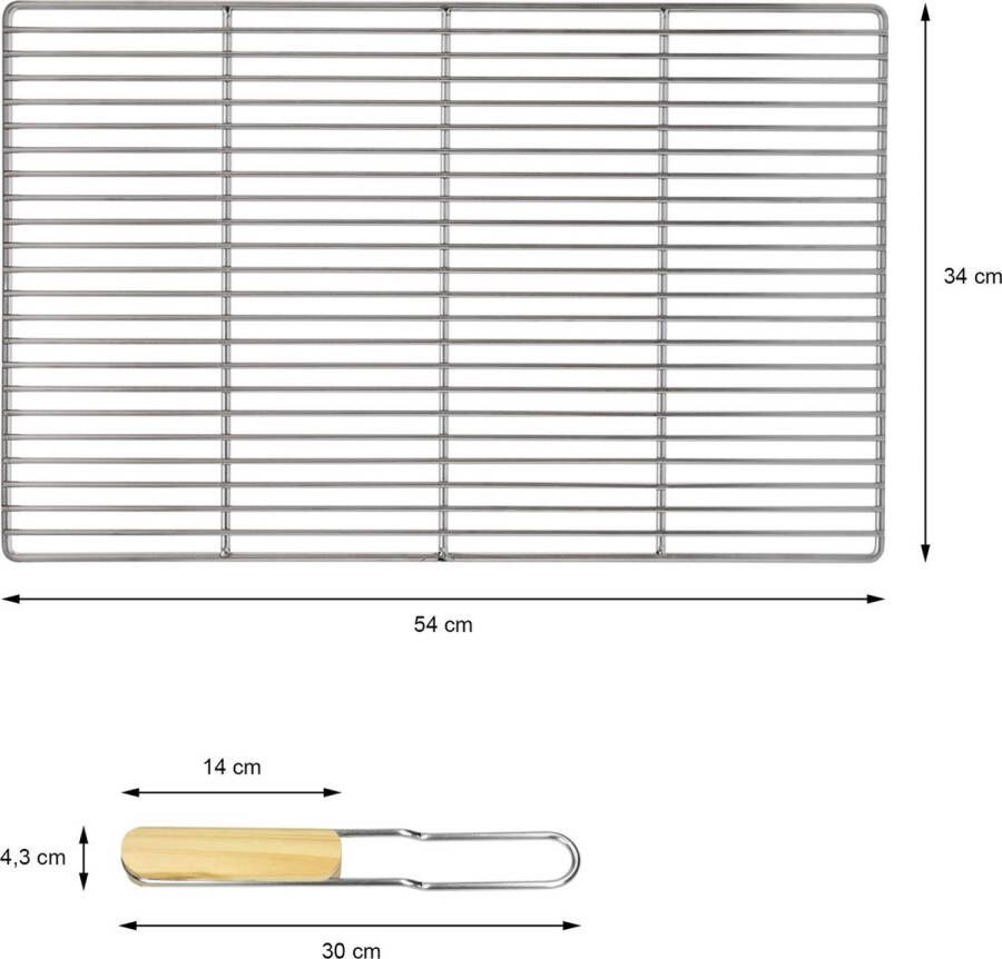 ECD Germany Roestvrijstalen Bbq Grill 54x34 Cm Dubbele Handgreep Houten Handgrepen