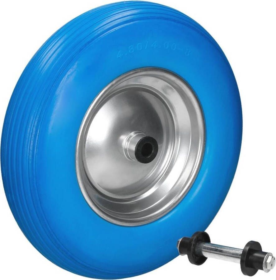 Ecd-Germany Kruiwagenwiel massief rubber PU 4.80 4.00-8 blauw 390 mm