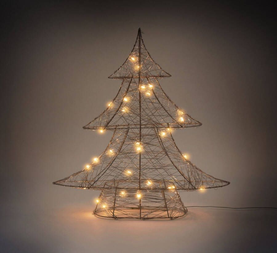 Ecd germany LED-deco kerstboom met 20 warmwitte LED's 30 cm hoog gemaakt van metaal goud kerstboom met verlichting & timer voor binnen op batterijen lichtboom staande kerstdecoratie