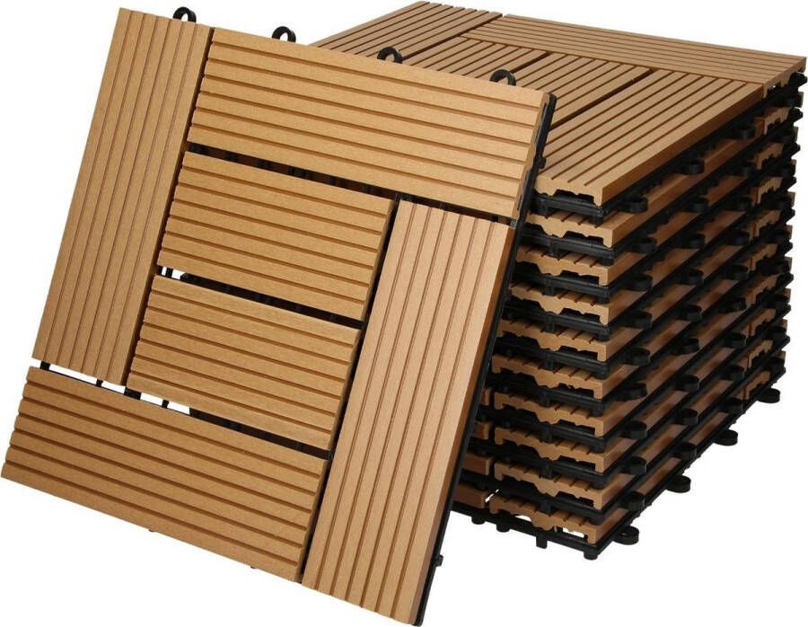 Ecd germany WPC patio tegels 30 x 30 cm 44er Spar Set für 4m² teakhout look voor tuin balkonvloeren met afwatering kliksysteem patio vloerdelen balkon tegels klik tegels hout