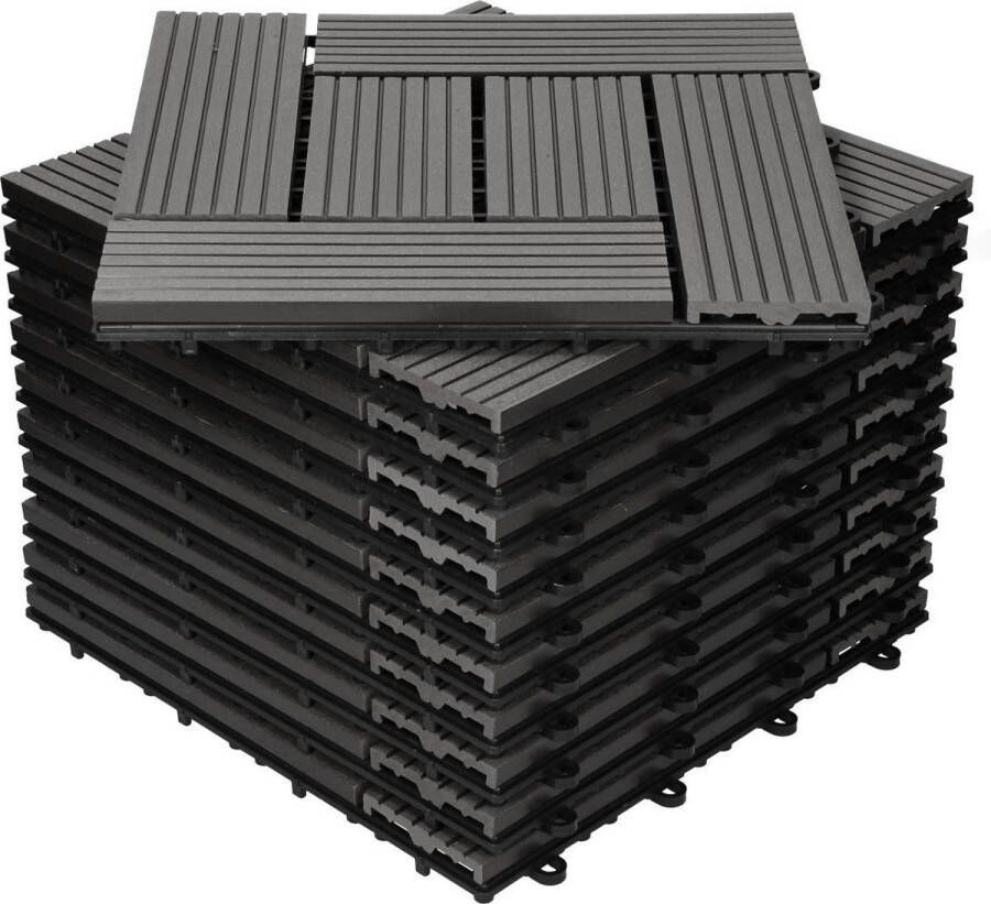 Ecd germany WPC patio tegels 30x30cm 22er Spar Set für 2m² antraciet mozaïek hout look voor tuin balkonvloeren met afwatering kliksysteem vlonders balkon tegels klik tegels hout