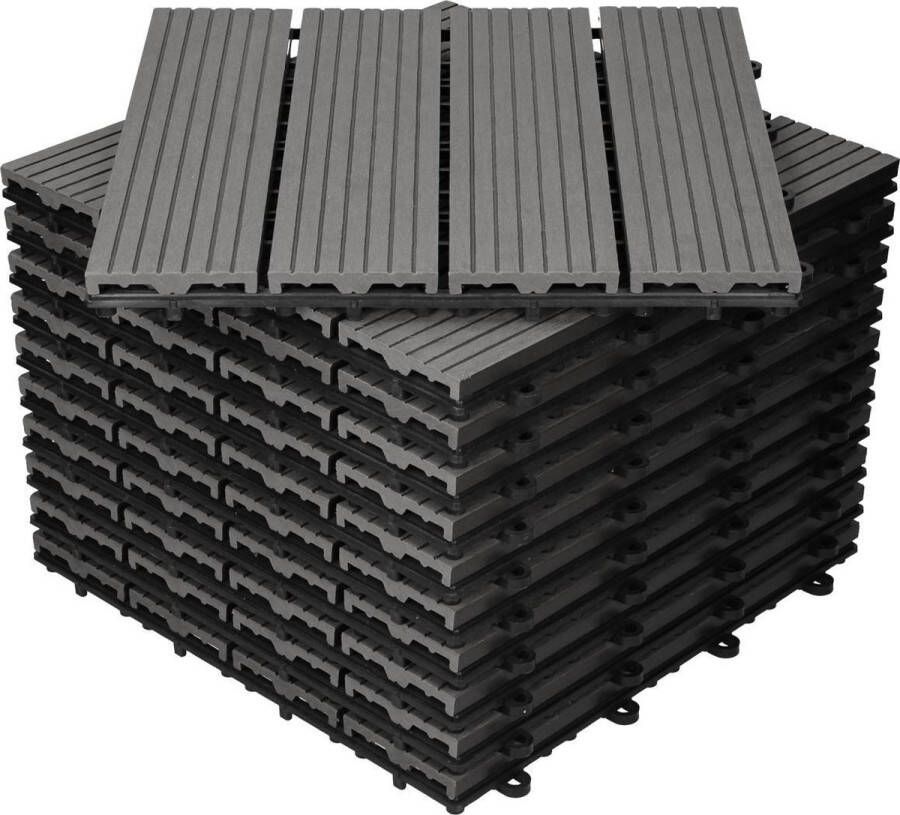 Ecd germany WPC Terras Tegels 30x30 cm 22er Spar Set voor 2m² Antraciet in hout optiek voor tuin balkonvloeren met afvoer en kliksysteem vlonders balkon tegels klikken houten tegels