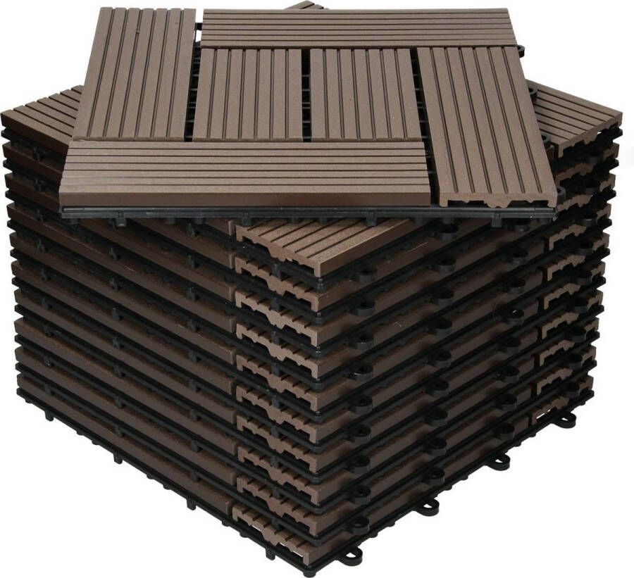 Ecd germany WPC Terras Tegels 30x30cm 44er Spar Set voor 4m² Donkerbruin Mozaïek Hout Optiek voor Tuin Balkon Vloeren met Drainage Klik Systeem Dekkonertegels Klik Tegels Hout Tegels