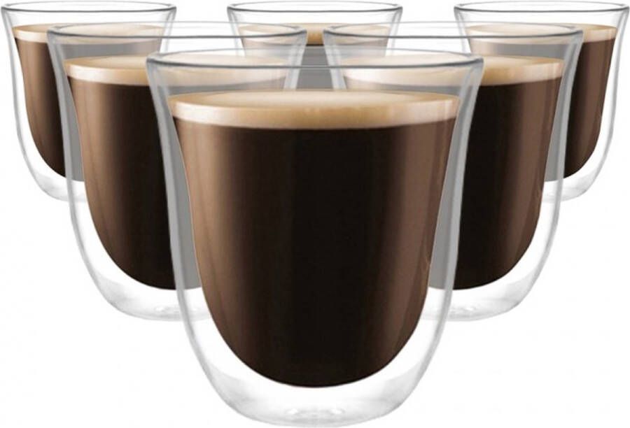ECdesign Dubbelwandige Glazen 220 ml Set van 6 Koffieglazen Theeglas Cappuccino Glazen Latte Macchiato Glazen