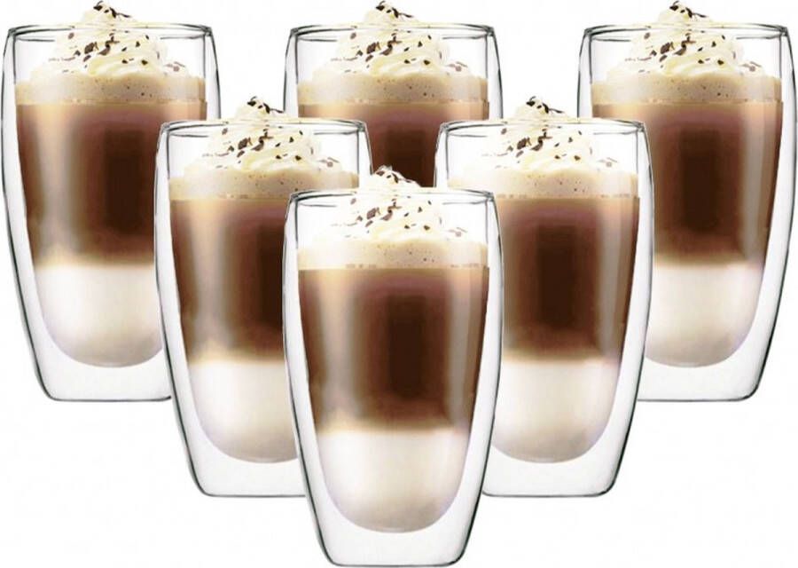 ECdesign Dubbelwandige Glazen 450 ml Set van 6 Koffieglazen Theeglas Cappuccino Glazen Latte Macchiato Glazen Glas