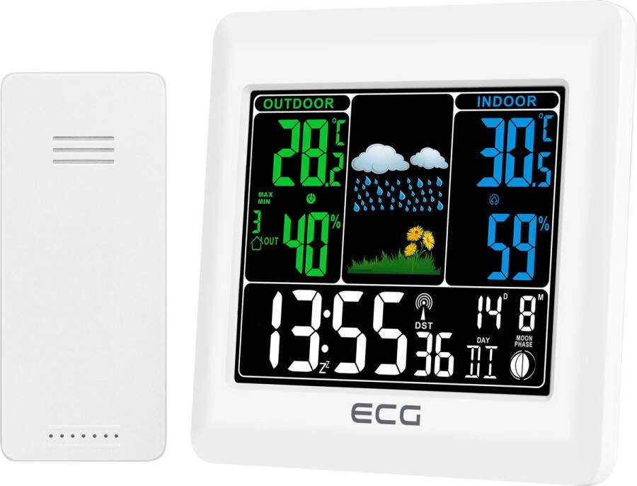 ECG MS 300 White Weerstation binnen- en buitentemperatuur 3-kanaals sensor Wit