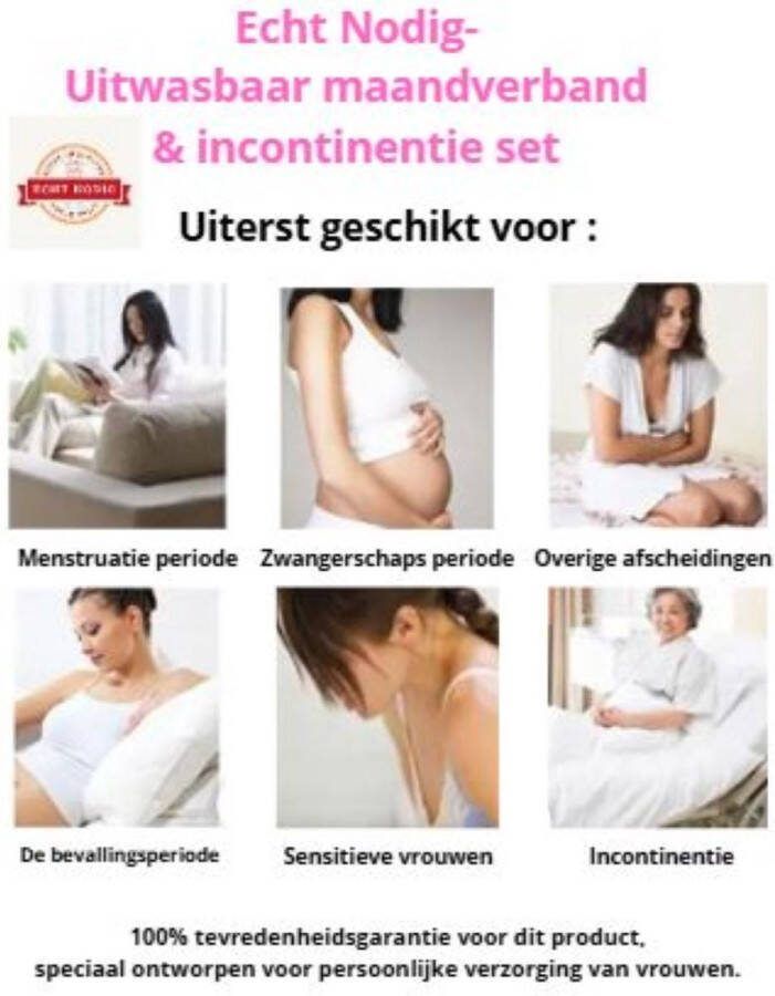 Echt Nodig Uitwasbaar hygiënisch maandverband voor vrouwen voor-tijdens en na de menstruatie en voor incontinentie. Gemaakt van bamboe vezel en katoen