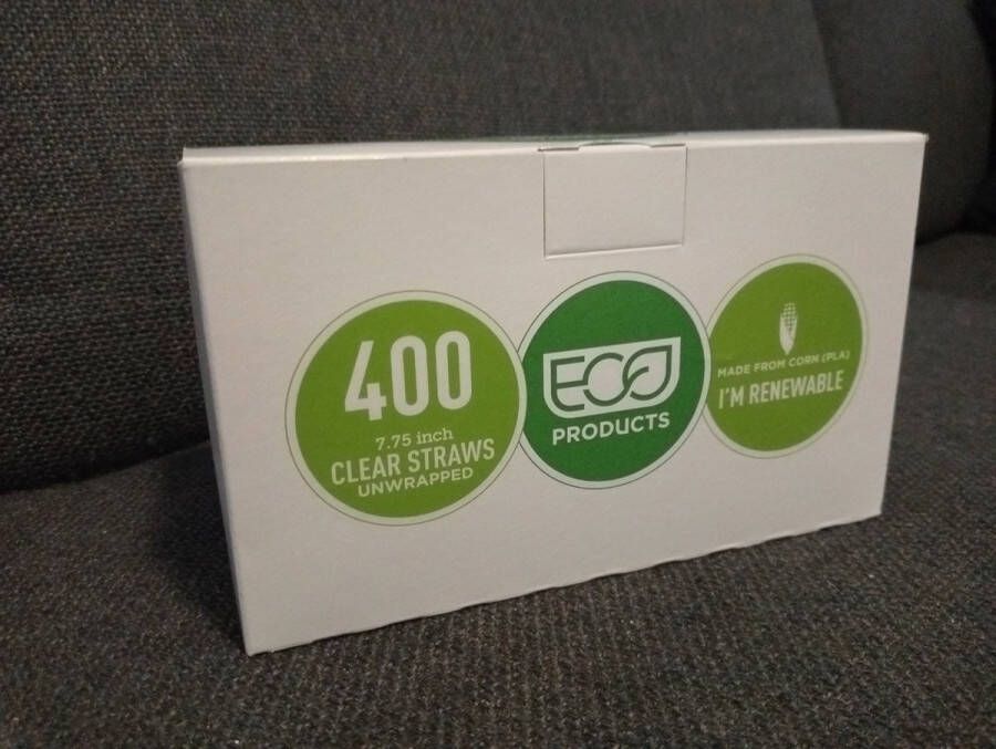 Eco products Duurzame Drinkrietjes Doos van 400 stuks Biologisch Afbreekbare Rietjes Transparante Drinkrietjes Duurzaam Gemaakt van Maïszetmeel (PLA)