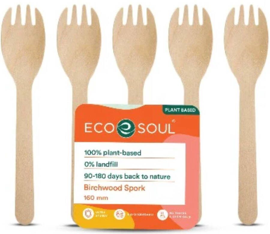 Eco Soul Berkenhout Spork set van 100 vork spork