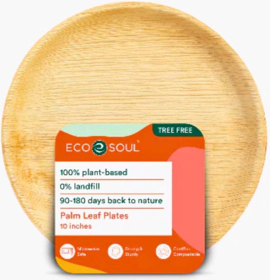 Eco Soul [Just Jute It] Biologisch afbreekbare ronde bordenset van palmbladeren groot (25 cm) milieuvriendelijk en composteerbaar