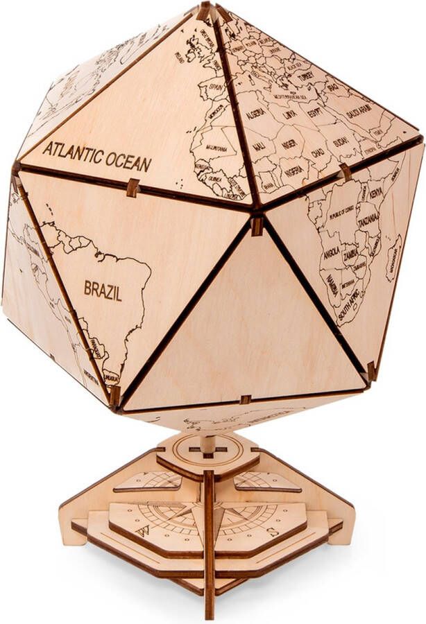Eco-Wood-Art 3D Houten Puzzel Icosaëdrische wereldbol 16 4x16 4x23 cm