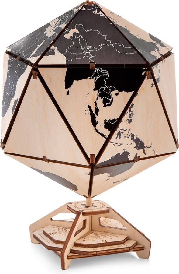 Eco-Wood-Art 3D Houten Puzzel Icosaëdrische Wereldbol Zwart 16 4x16 4x23cm