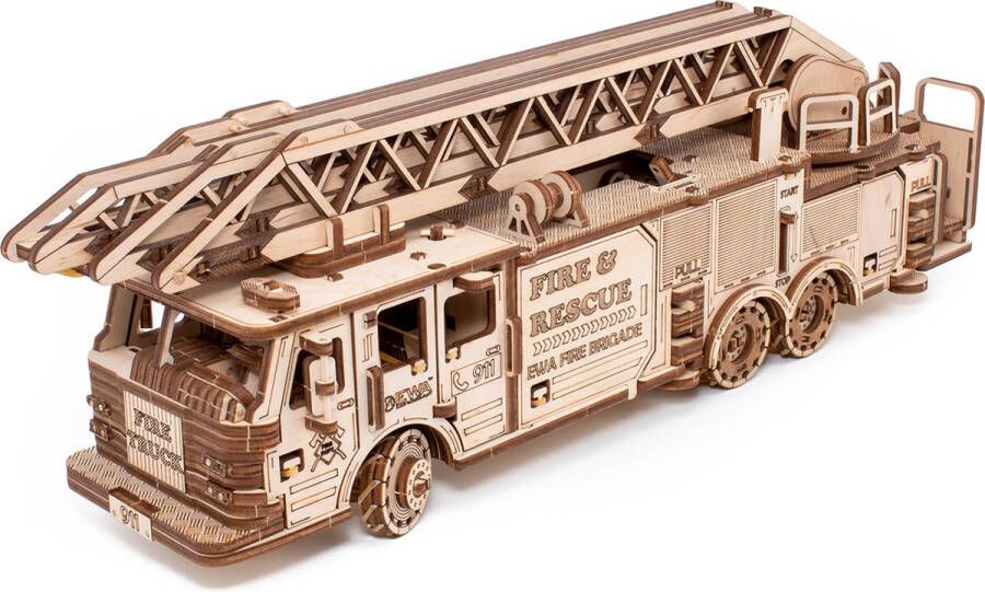 Eco-Wood-Art Fire Truck 3D Houten Puzzel 37 8x9 8x12 2cm