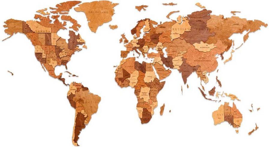 Eco-Wood-Art Houten Wandpuzzel Wereldkaart Choco World Size S 2642 100x55cm