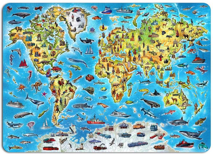 Eco-Wood-Art Legpuzzel World Map in kleur 3038 55x39x3x0 5cm