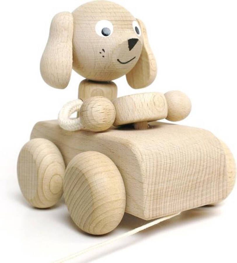 Ecobos Trekfiguur auto met hond blank hout