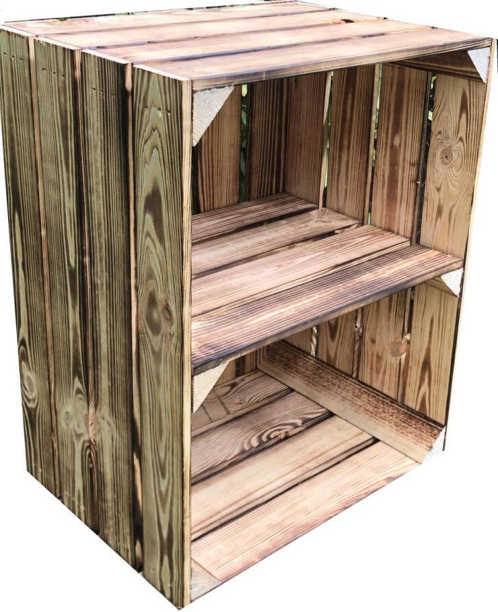 Eco.decobox EcoDecoBox 40x30x50 Gebrand Met Legplank – Houten Opberger – Ecologisch Handgemaakt Fruitkist Met Tussenplank Natuurlijke Vintage Stijl Originele Kist Nieuwe Decoratieve Meubelstuk Interieur Nachtkast Schoenenkast Wijnrek Handmade Wood Box DIY