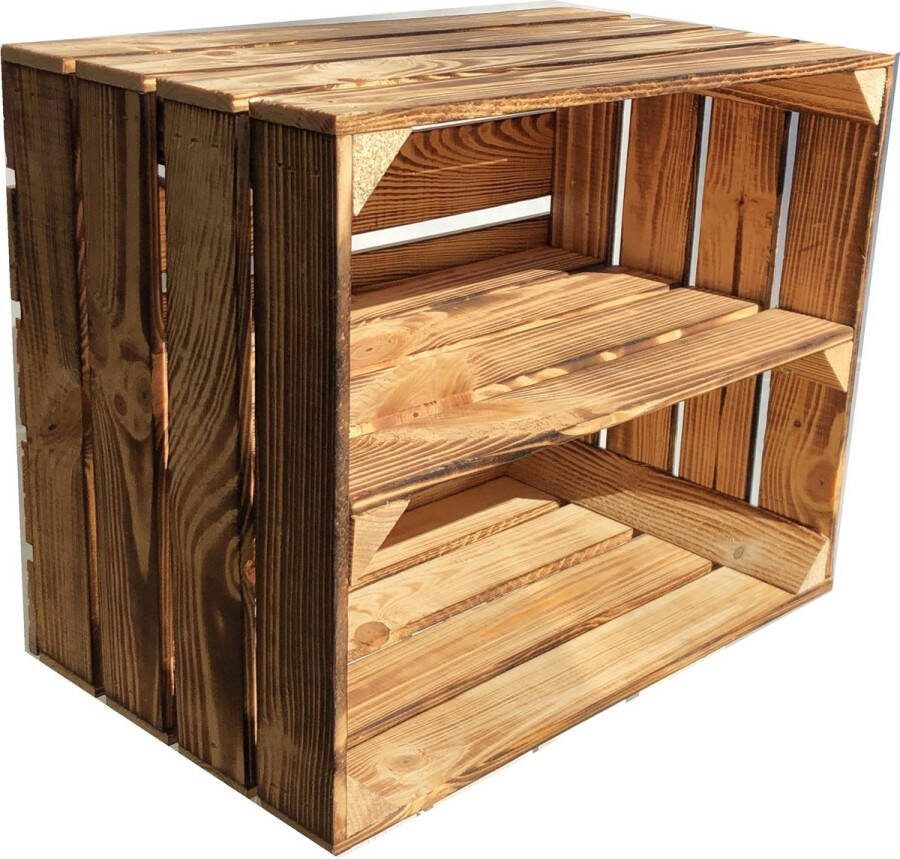 Eco.decobox EcoDecoBox 50x30x40 Gebrand Met Legplank – Houten Opberger – Ecologisch Handgemaakt Fruitkist Met Tussenplank Natuurlijke Vintage Stijl Originele Kist Nieuwe Decoratieve Meubelstuk Interieur Nachtkast Schoenenkast Wijnrek Handmade Wood Box DIY
