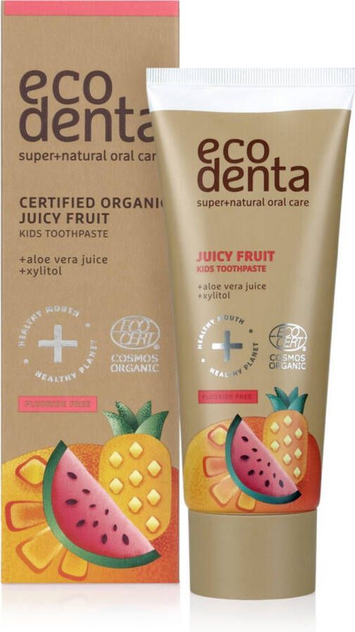 Ecodenta Gecertificeerd biologische Juicy Fruit Kindertandpasta met sappige vruchtensmaak 75ml