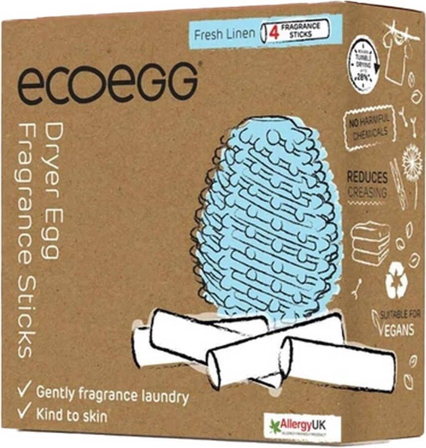 Ecoegg Dryer Egg Navulling – Droger ballen geurstokjes – 28% minder droogtijd – 4 Stuks – Frisse Linnen