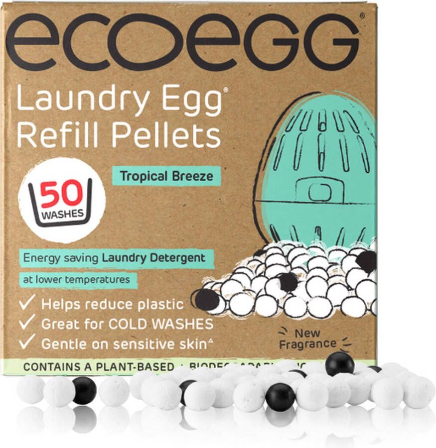 Ecoegg Navulling 50 wasbeurten Tropical Breeze Was Ei Wasmiddel Hervulbaar Duurzaam Hypoallergeen Geschikt voor baby's en mensen