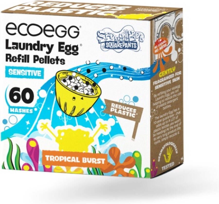 Ecoegg Navulling voor gevoelige huid– Tropical Burst – SpongeBob 50 wasbeurten Was Ei Wasmiddel Hervulbaar Duurzaam Hypoallergeen – Enzymen vrij Geschikt voor baby's en mensen