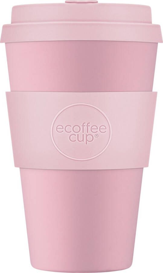 Ecoffee Cup Local Fluff PLA Koffiebeker to Go 400 ml Roze Siliconen