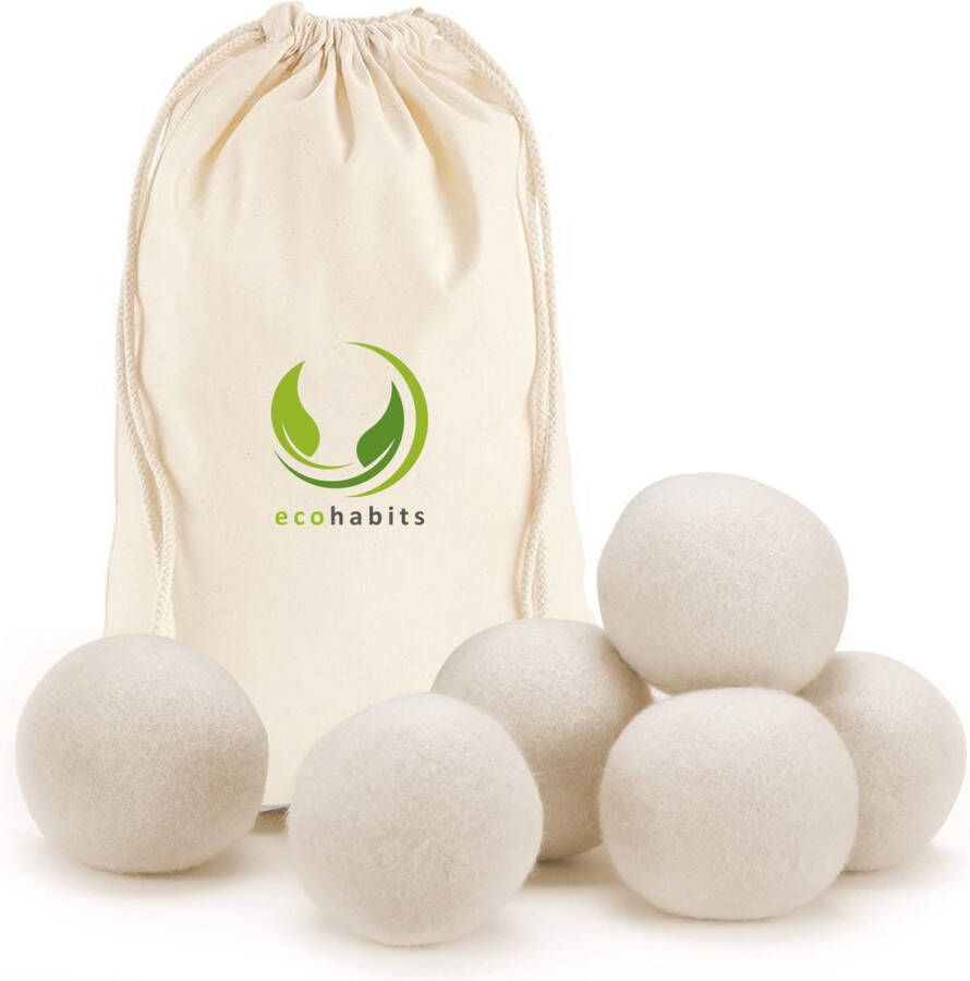 Ecohabits 6 Energie besparende XL Drogerballen 6 stuks Duurzame Wasballen Droogballen voor wasdroger XL Drogerballen Ecologisch