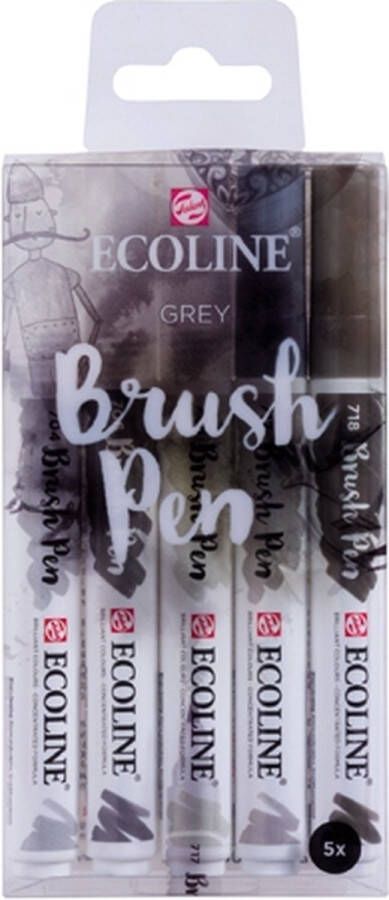 Royal Talens Ecoline 5 brush pens ''Grey''