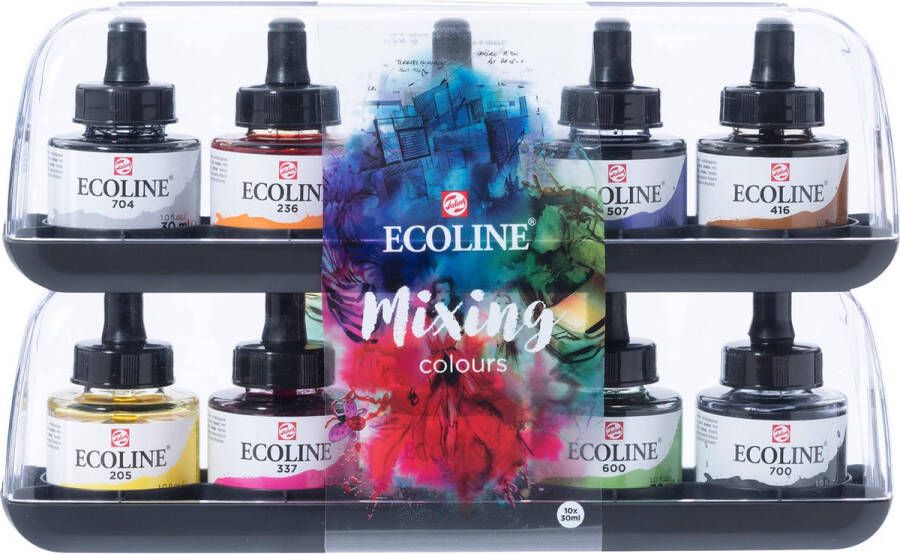 Talens Ecoline waterverf flacon van 30 ml set van 10 flacons in geassorteerde kleuren