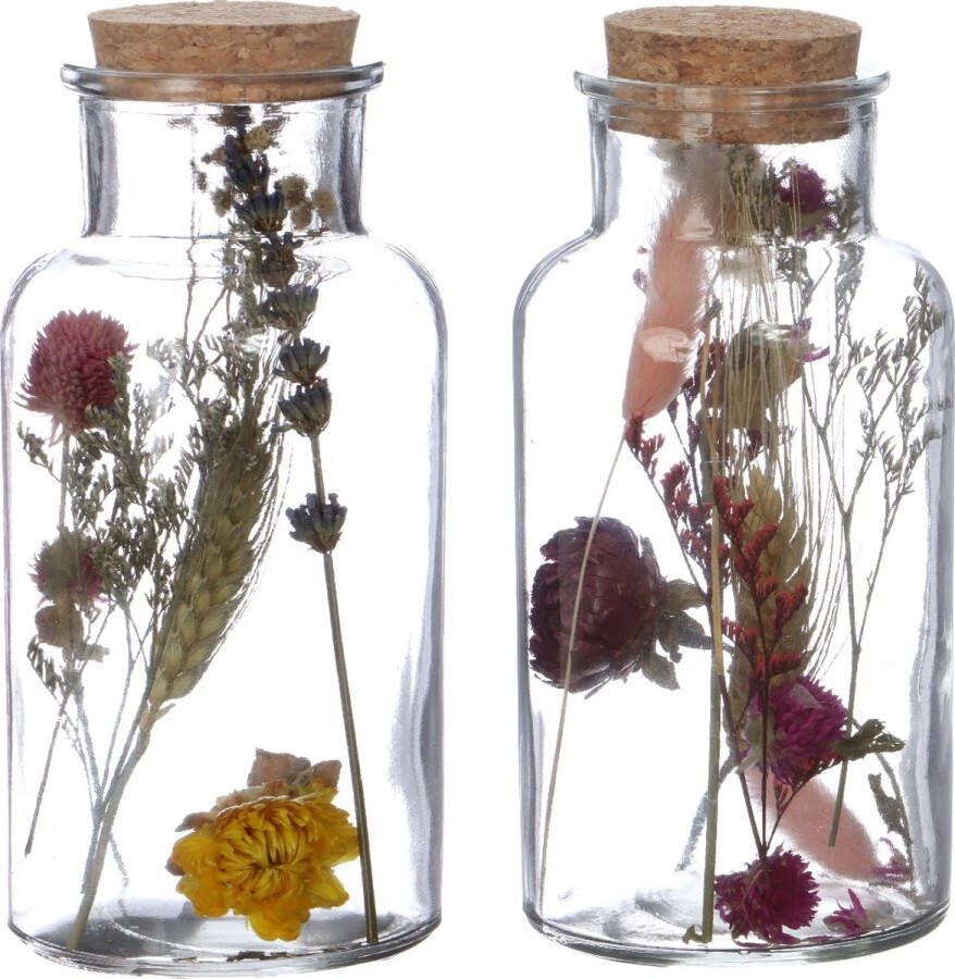 EcolinQ Glazen medicijnfles met 2 droogbloemen Ø8cm 12 st
