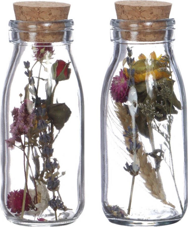 EcolinQ Glazen melkfles met 2 droogbloemen Ø6cm 12 st