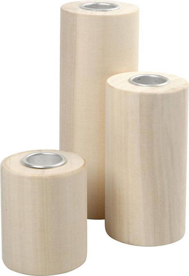 EcolinQ Kaarsenhouder 145x90x65 mm D: 23 mm Poplar Hout 3 st