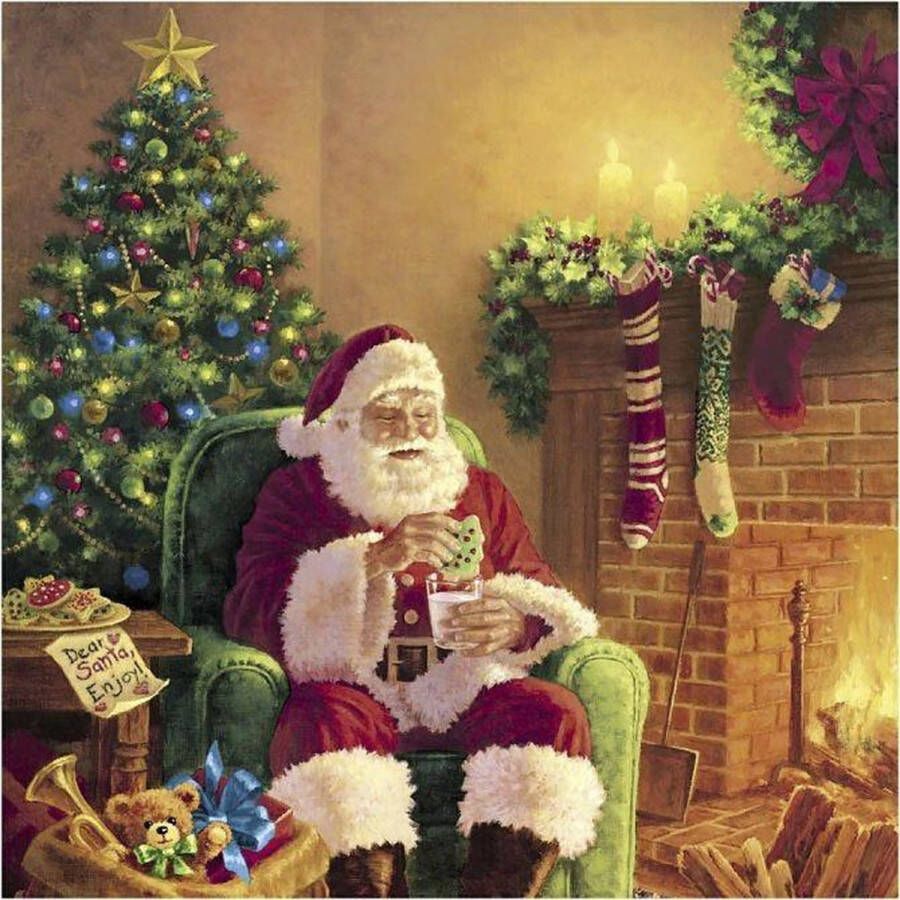 EcolinQ Tafel servetten Santa at home. 330x330mm 20 st