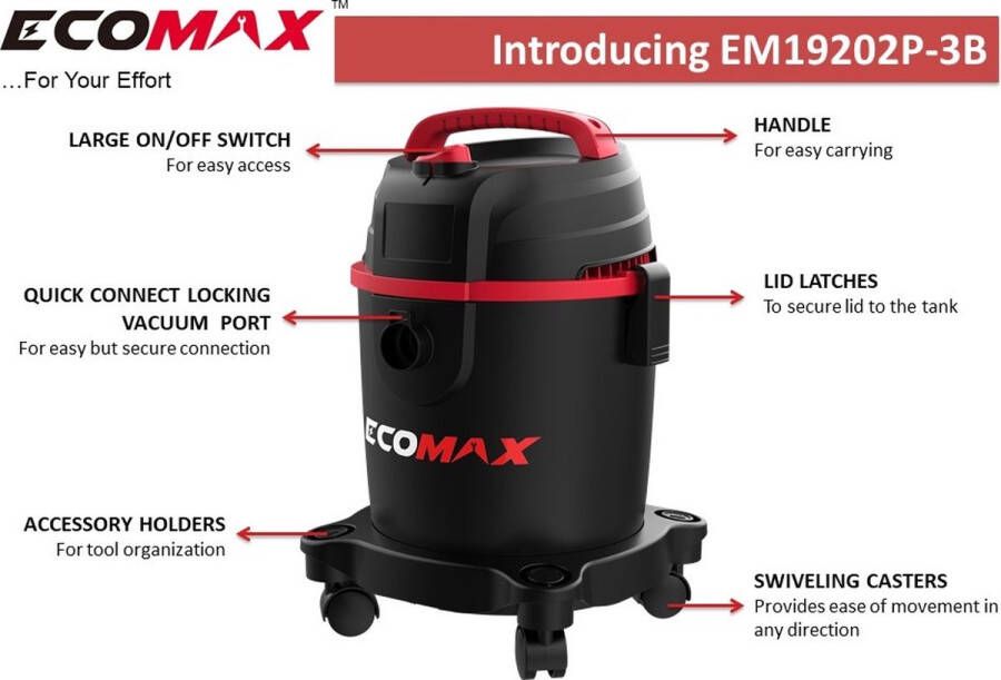 Ecomax Stofzuiger Nat-Droog PP 11 liter