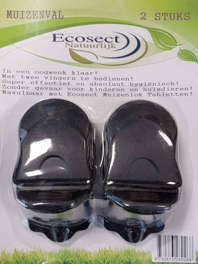 Ecosect Muizenval kunstof muizenklem muizen zwart 2 stuks