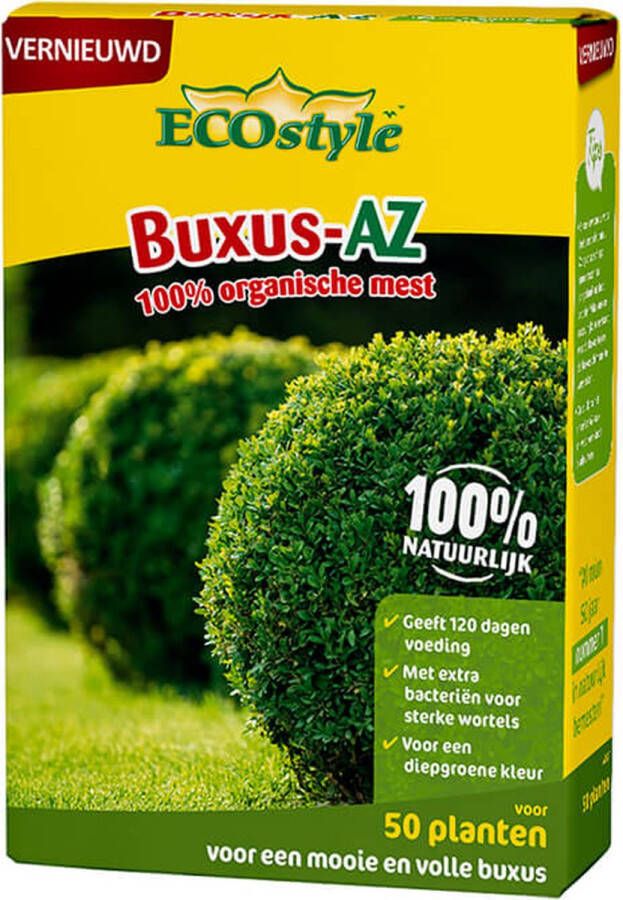 ECOstyle Buxus-AZ Meststof rijk aan Stikstof 4 maanden Voeding Organische Plantenvoeding Extra sterke Wortels Diepgroene Kleur Voor 50 Planten 1 6 KG