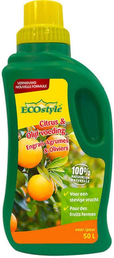 ECOstyle Citrus & Olijf Voeding Stevige Vrucht Langdurige Werking Voor Alle Mediterrane Planten en Bomen 500 ML